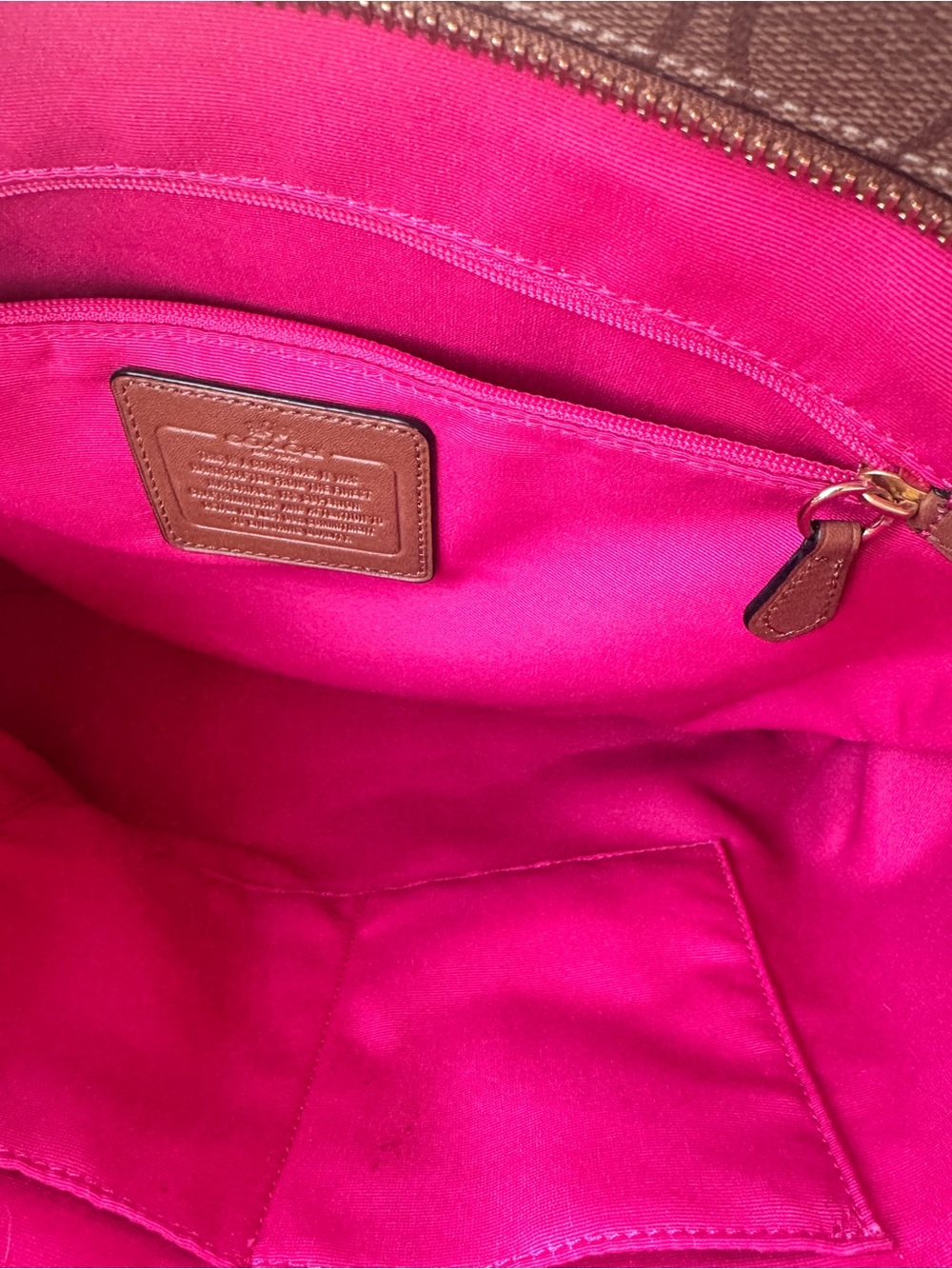 Coach Signature Stripe Tote Bag Brown Canvas Pink Red Stripe Large Carryall - Picture 6 of 12